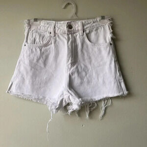 ZARA DISTRESSED FRAYED HEM WHITE JEAN SHORTS SIZE 0 Rodeo Festival Summer‎